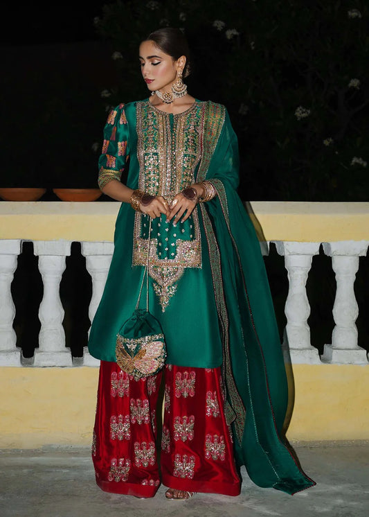 Hussain Rehar | 3 Piece Unstitched Embroidered Raw Silk | Beryl