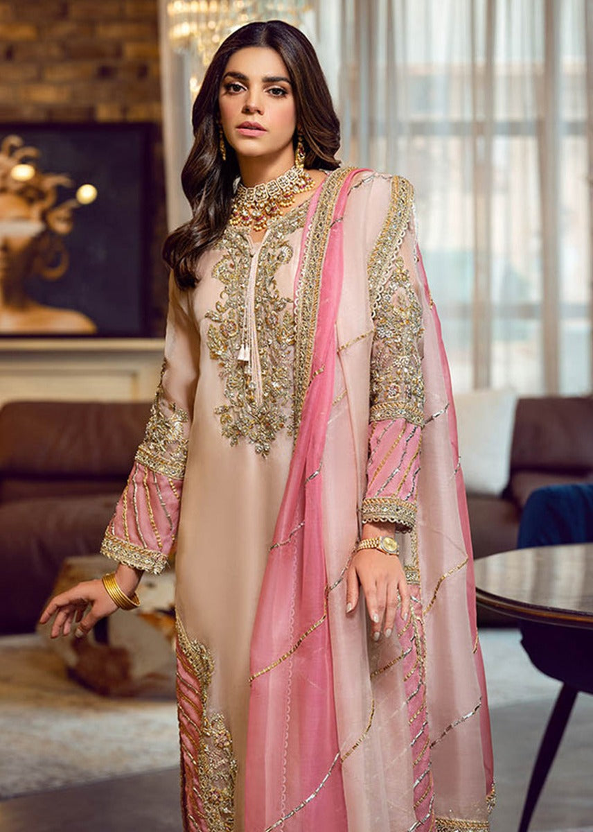 Sara Rohale Asghar | 3 Piece Unstitched Embroidered Organza | Peach Nouveau