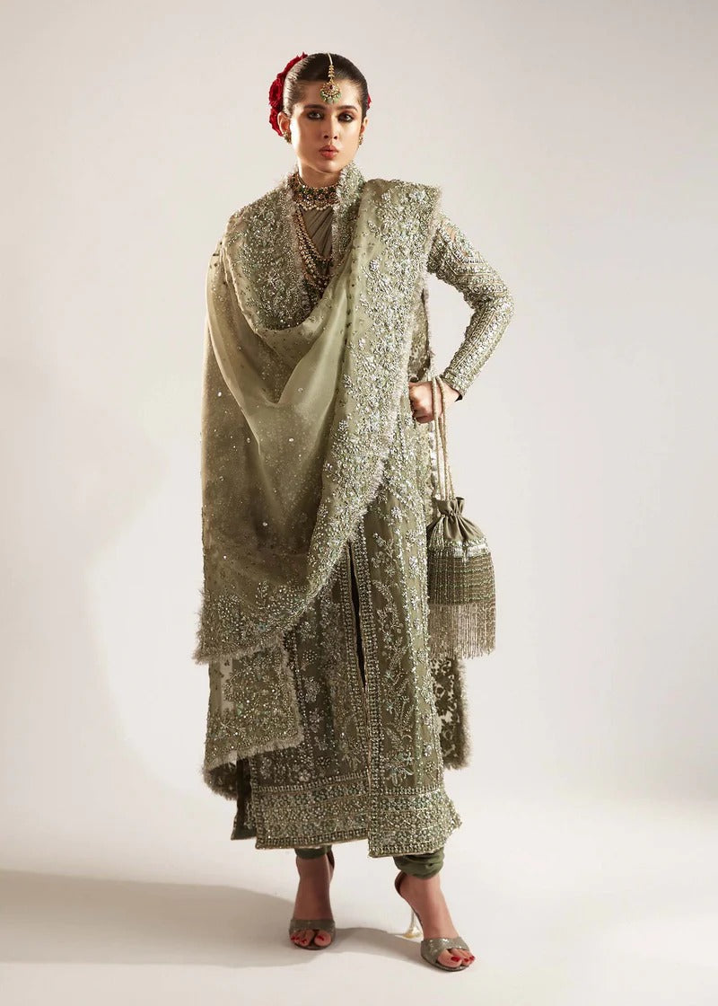 Hussain Rehar | 3 Piece Unstitched Embroidered Organza | Jadeite