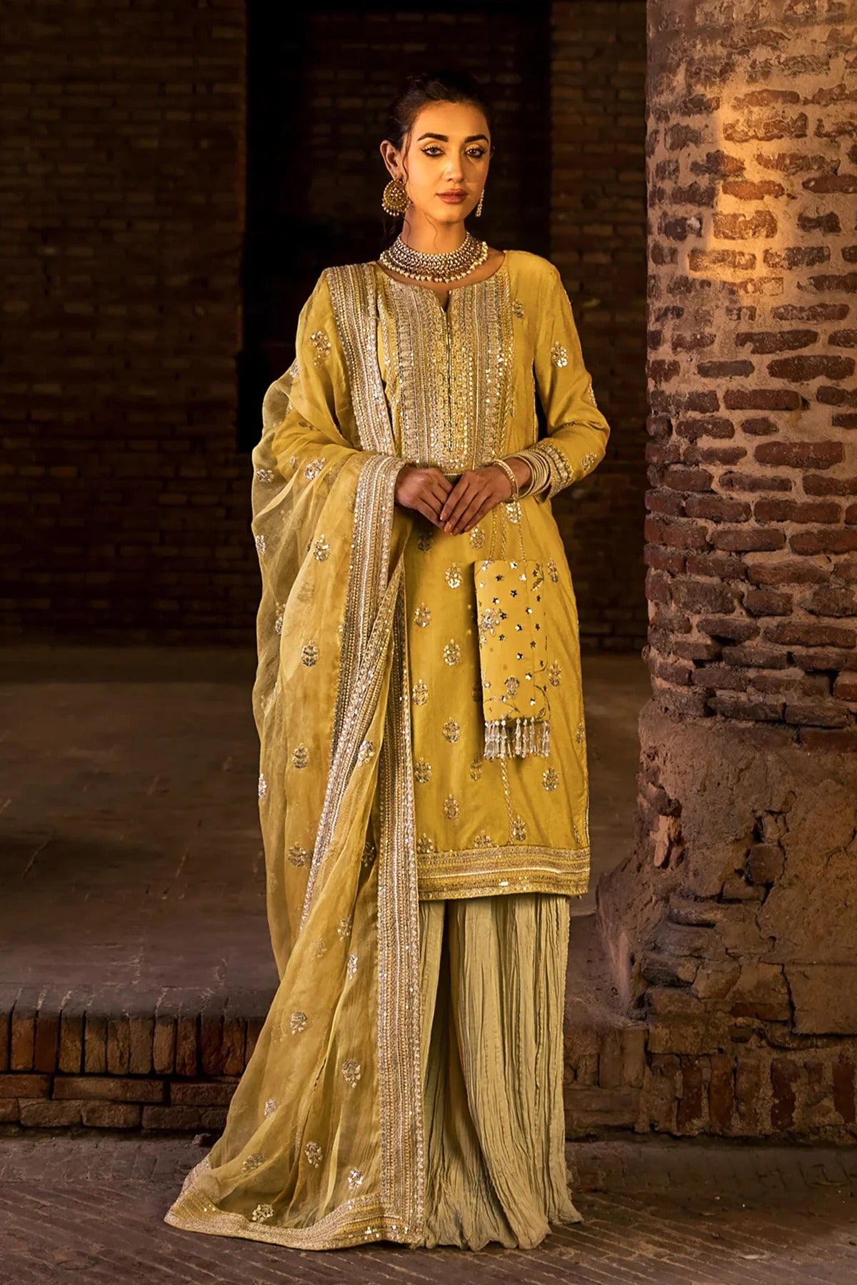Erum Khan | 3 Piece Unstitched Embroidered Silk Sharara   | Dil Araa