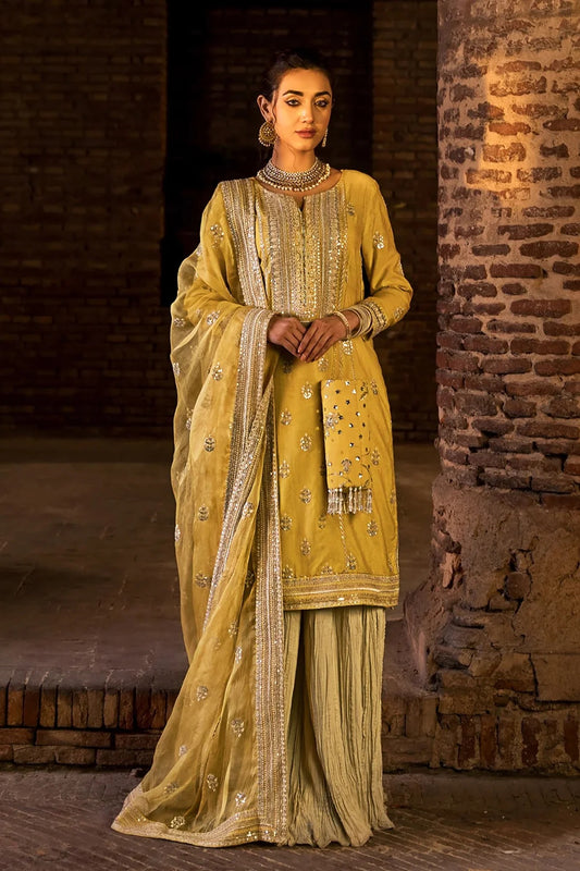 Erum Khan | 3 Piece Unstitched Embroidered Silk Sharara   | Dil Araa