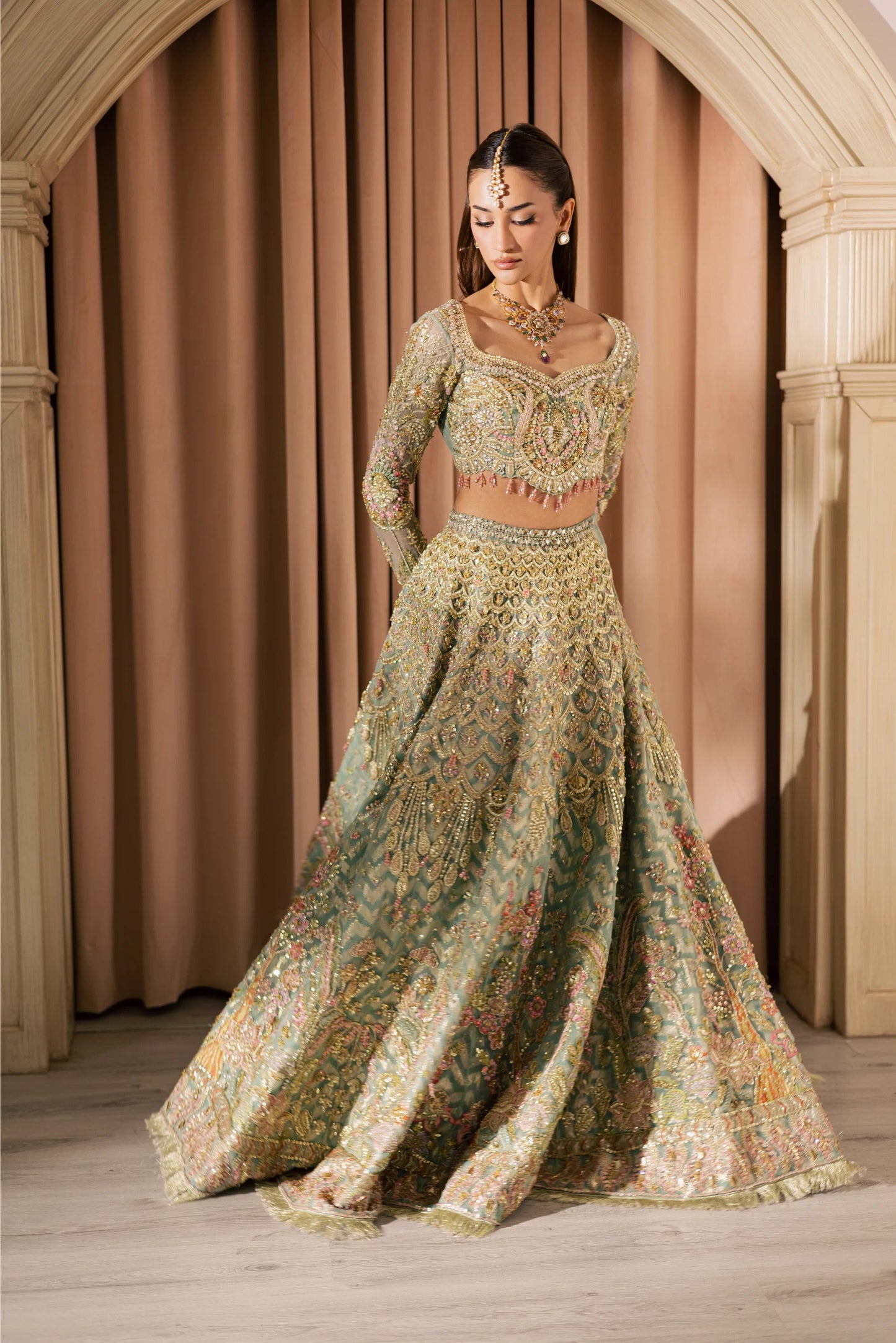 Mysie | 3 Piece Unstitched Embroidered Organza Bridal Dress | Kashaf