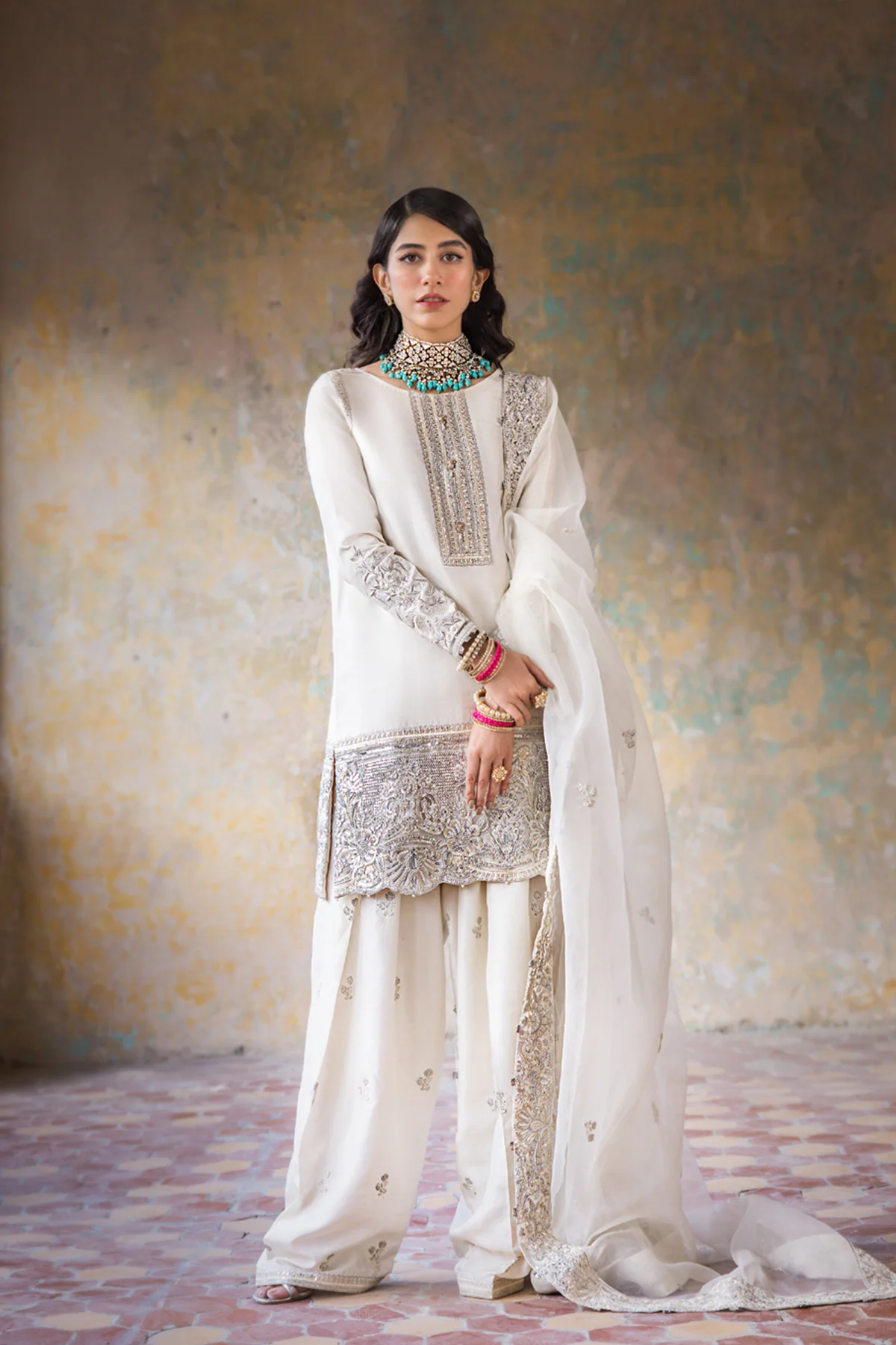 Erum Khan | 3 Piece Unstitched Embroidered Raw Silk | Hoorain