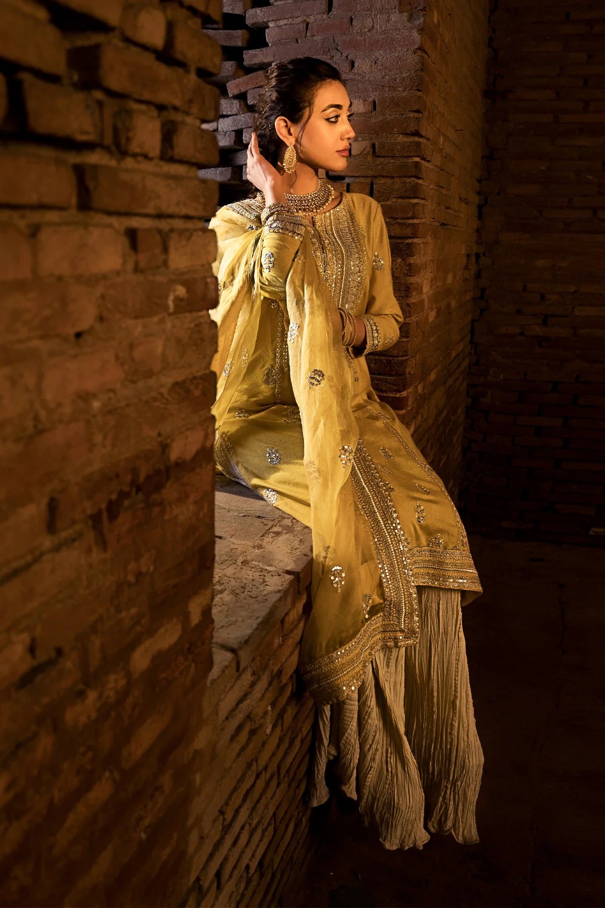 Erum Khan | 3 Piece Unstitched Embroidered Silk Sharara   | Dil Araa