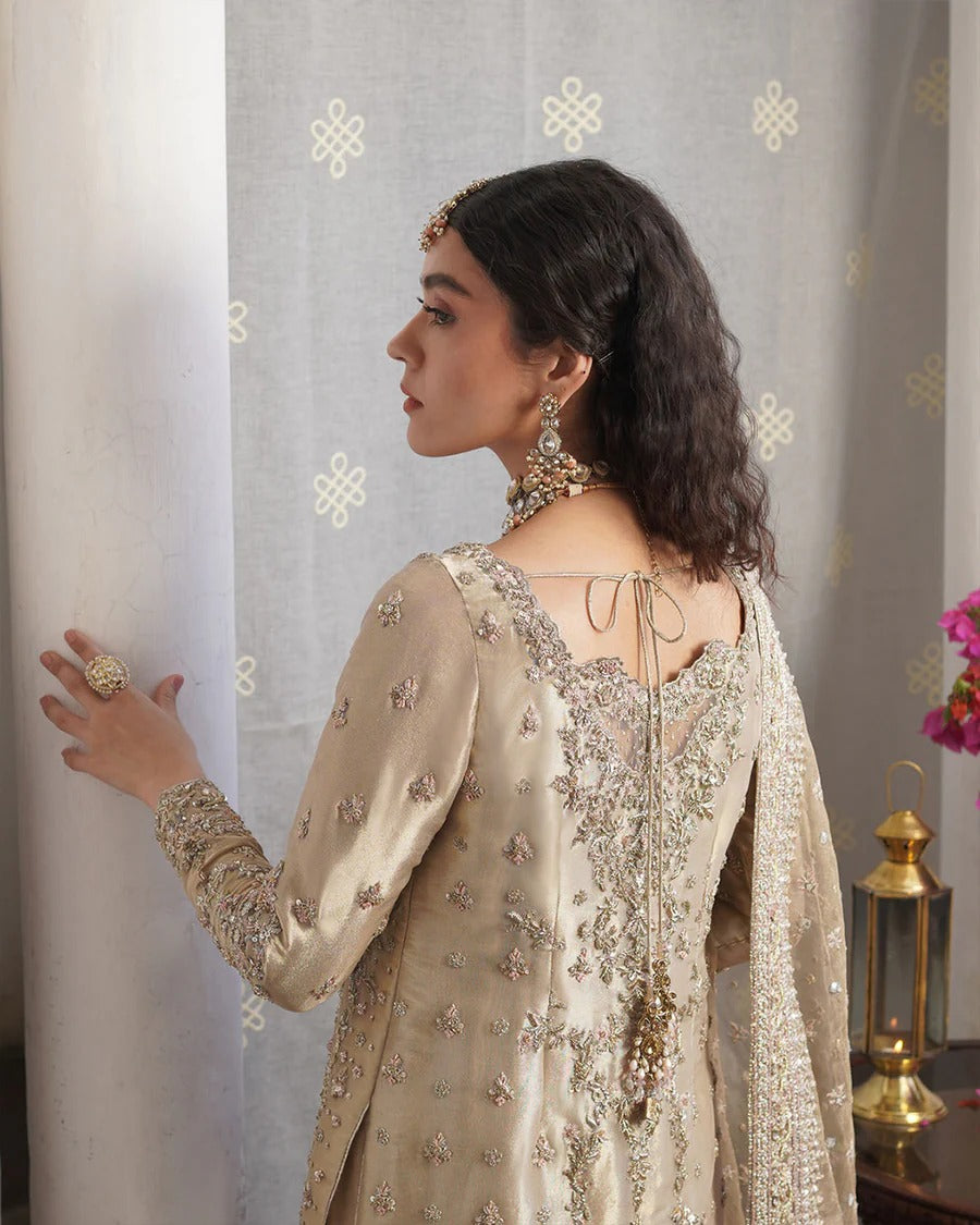 Faiza Saqlain | 3 Piece Unstitched Embellished Tissue Shirt with Raw Silk | Aurela
