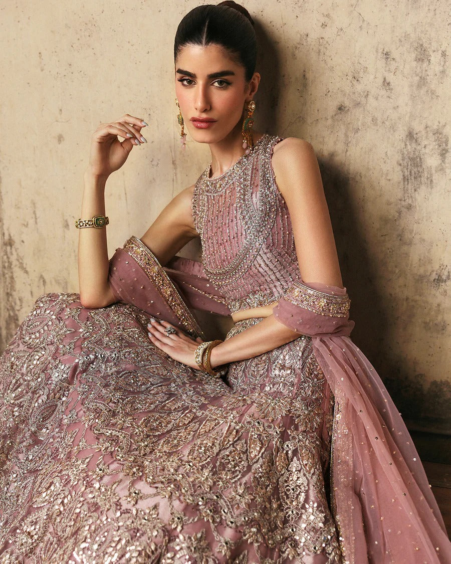 Faiza Saqlain | 3 Piece Unstitched Embroidered Net Lehenga | Prenia