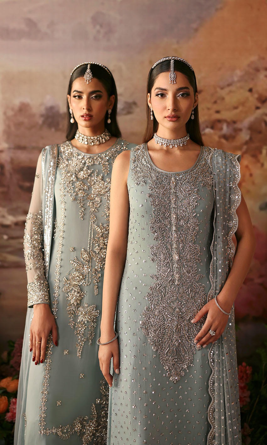 Nomi Ansari | 3 Piece Unstitched Embroidered Chiffon | Endless Sky