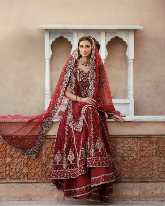 Faiza Saqlain | 3 Piece Unstitched Embroidered Net with Silk Sharara | Zelia