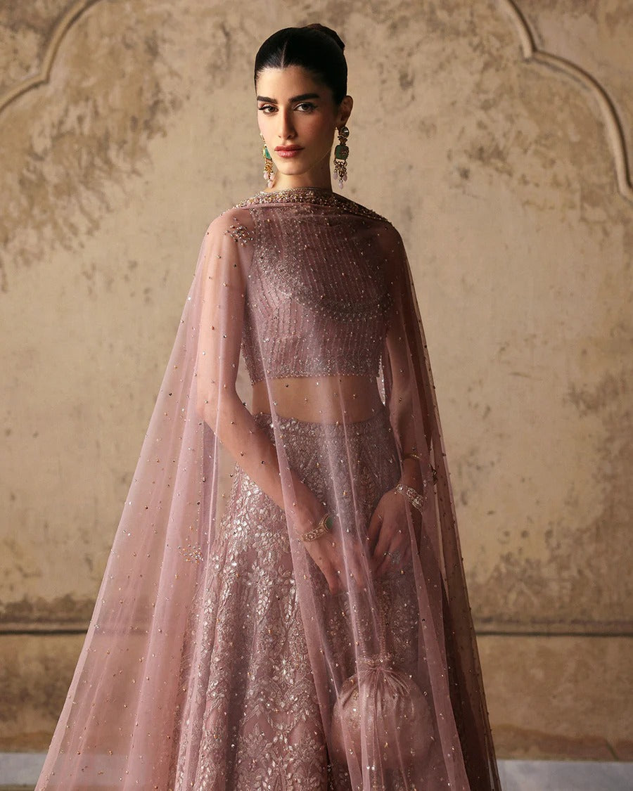 Faiza Saqlain | 3 Piece Unstitched Embroidered Net Lehenga | Prenia