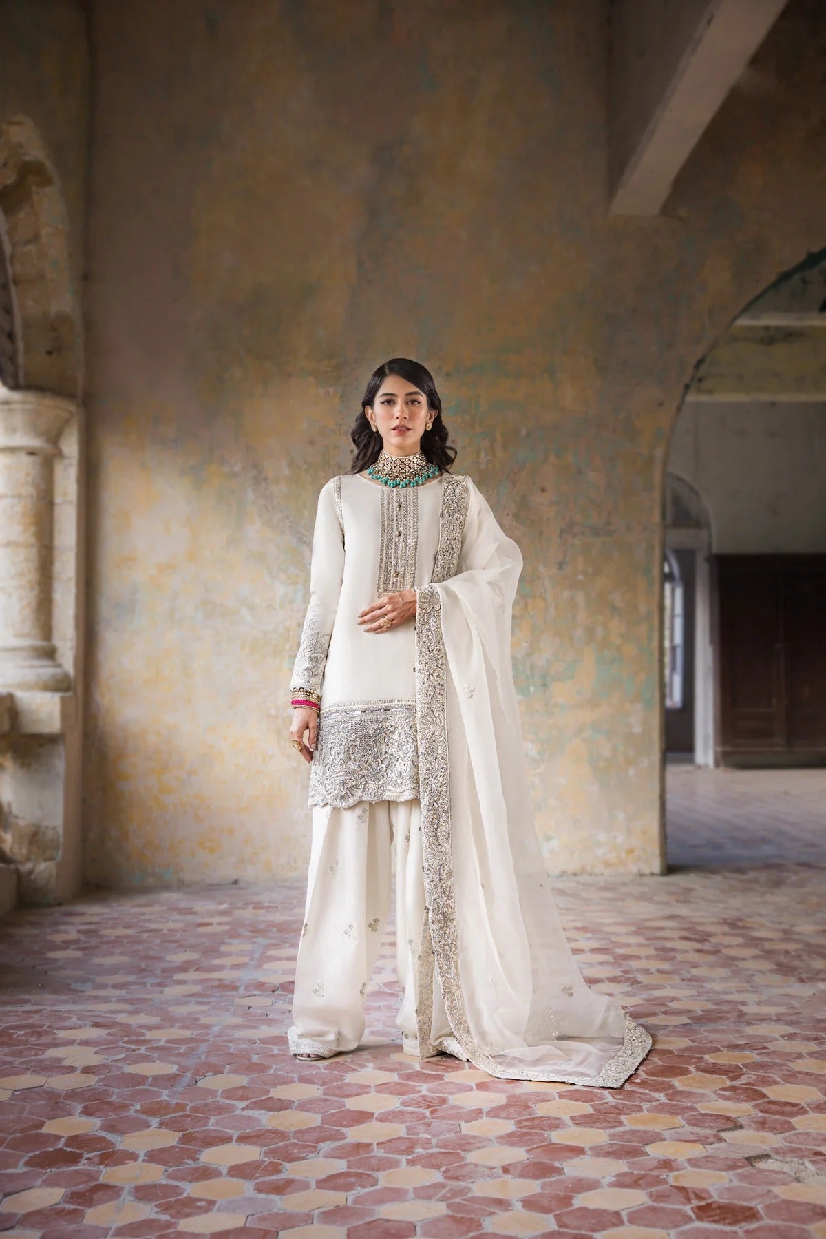 Erum Khan | 3 Piece Unstitched Embroidered Raw Silk | Hoorain