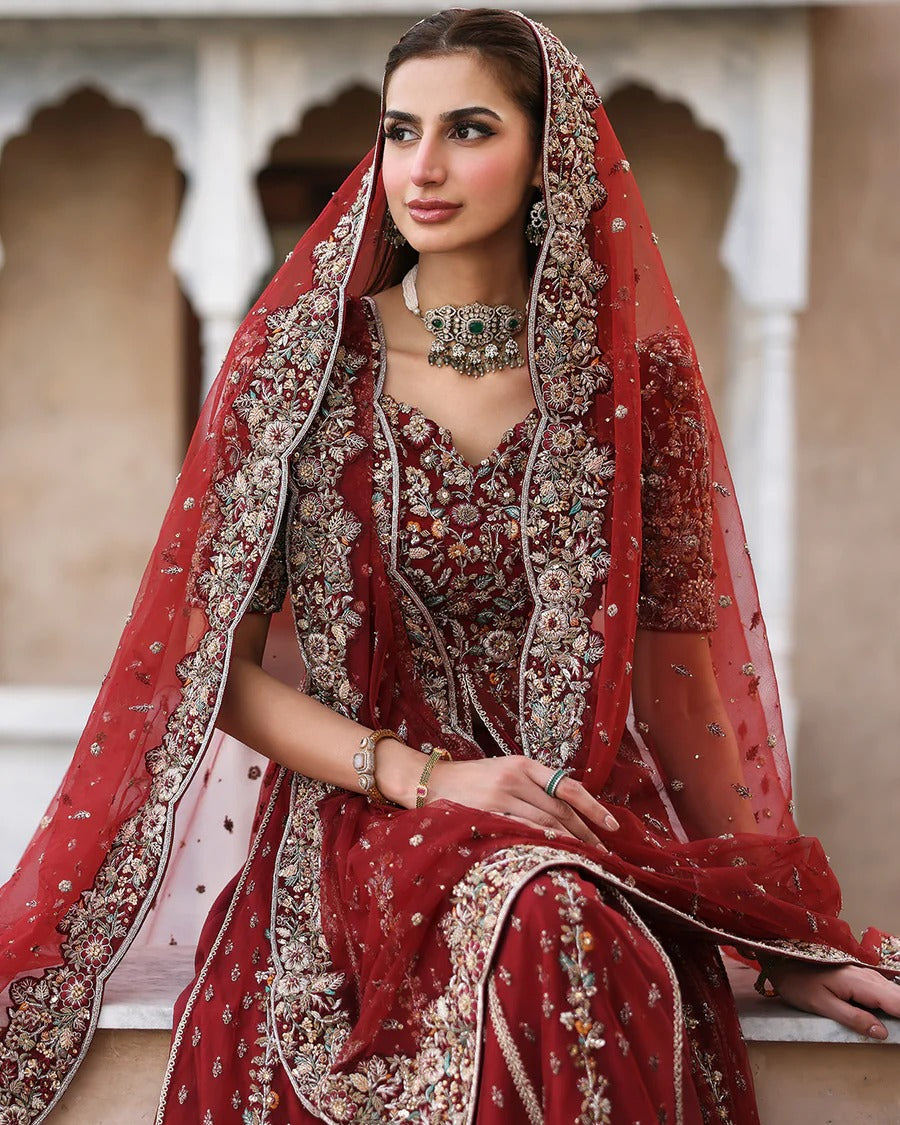 Faiza Saqlain | 3 Piece Unstitched Embroidered Net with Silk Sharara | Zelia