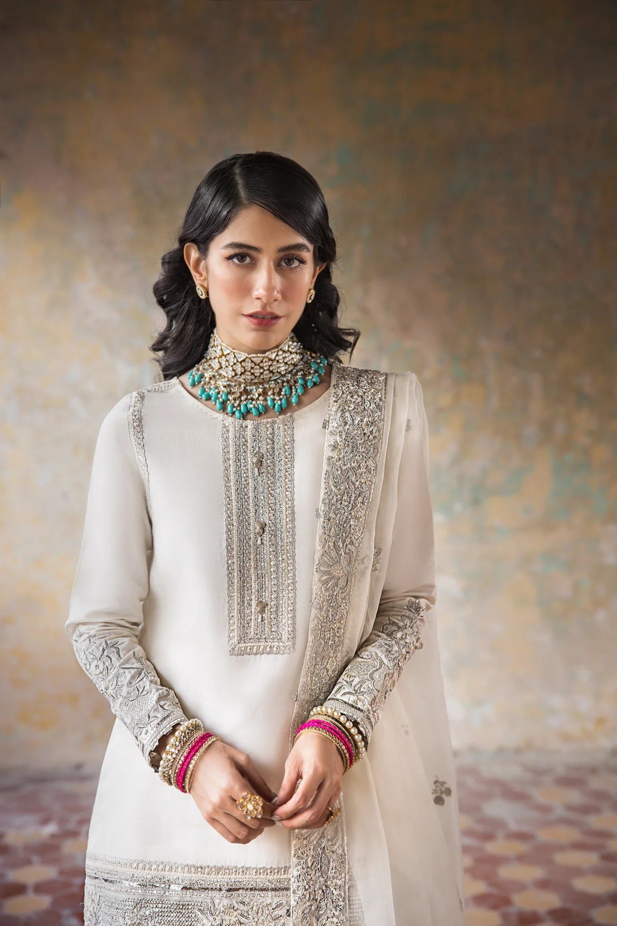 Erum Khan | 3 Piece Unstitched Embroidered Raw Silk | Hoorain
