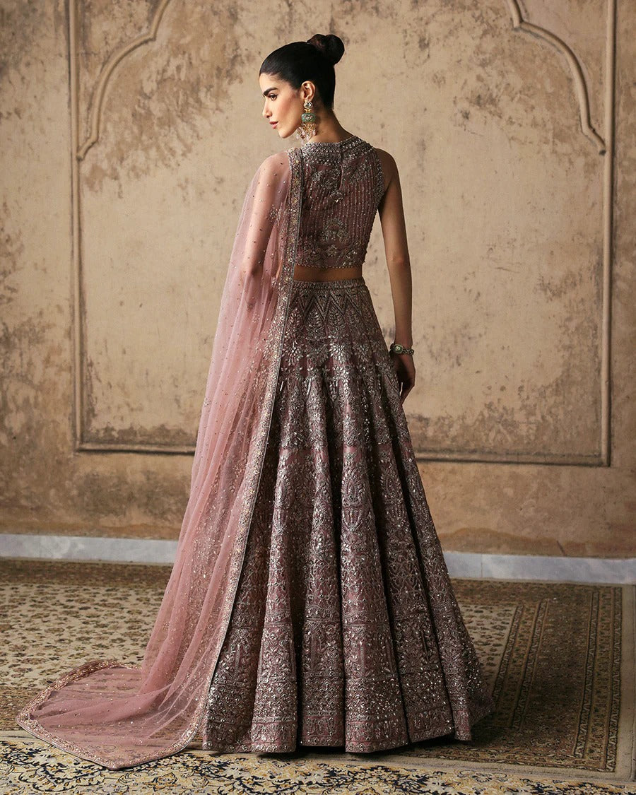 Faiza Saqlain | 3 Piece Unstitched Embroidered Net Lehenga | Prenia