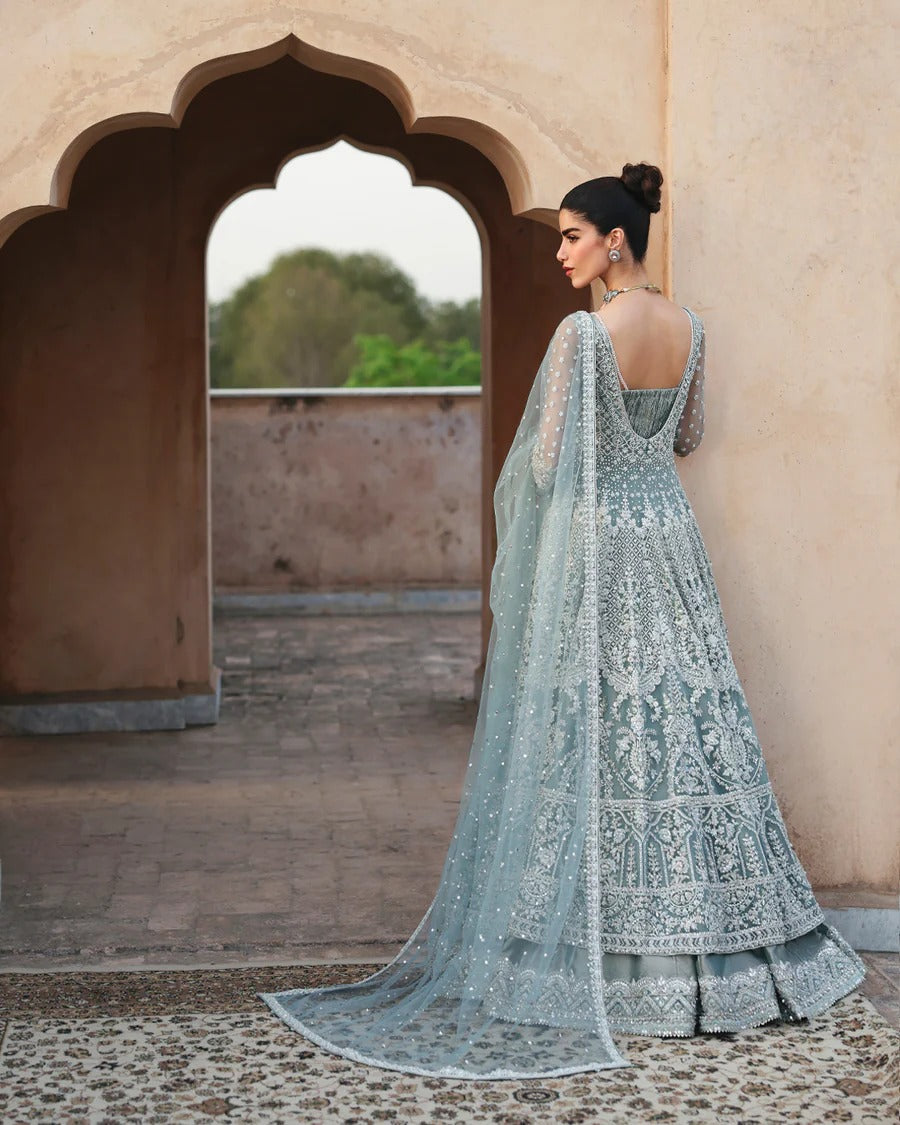 Faiza Saqlain | 3 Piece Unstitched Embroidered Net Lehenga | Dorien