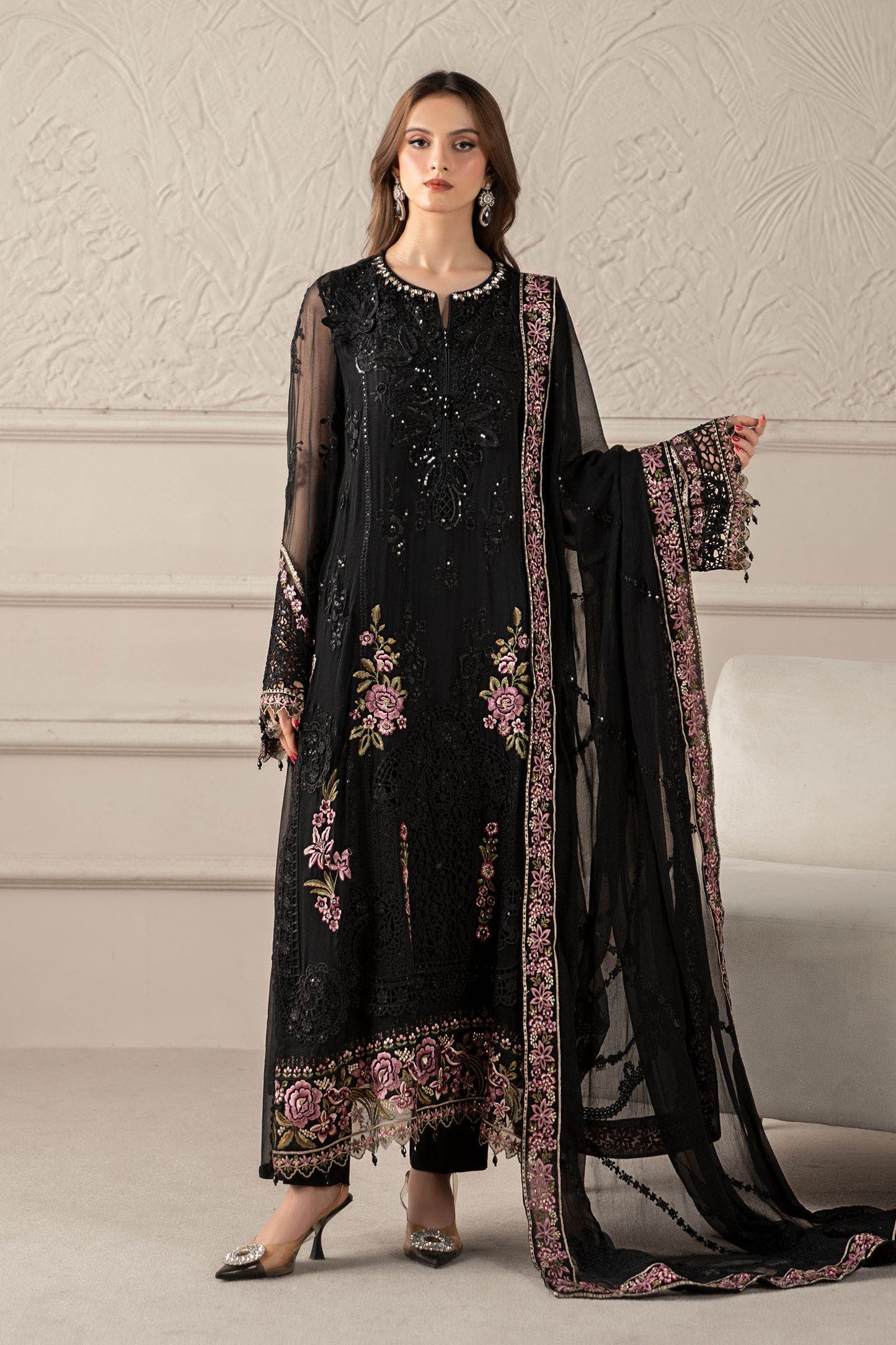 Maria B. | 3 Piece Unstitched Embroidered Chiffon Suit | MPC-25-104