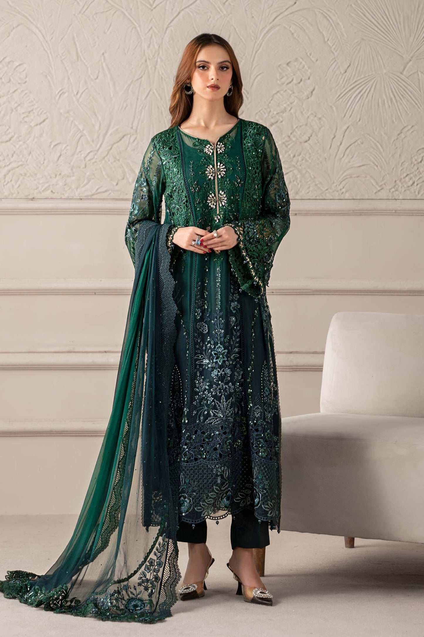 Maria B. | 3 Piece Unstitched Embroidered Chiffon Suit | MPC-25-106