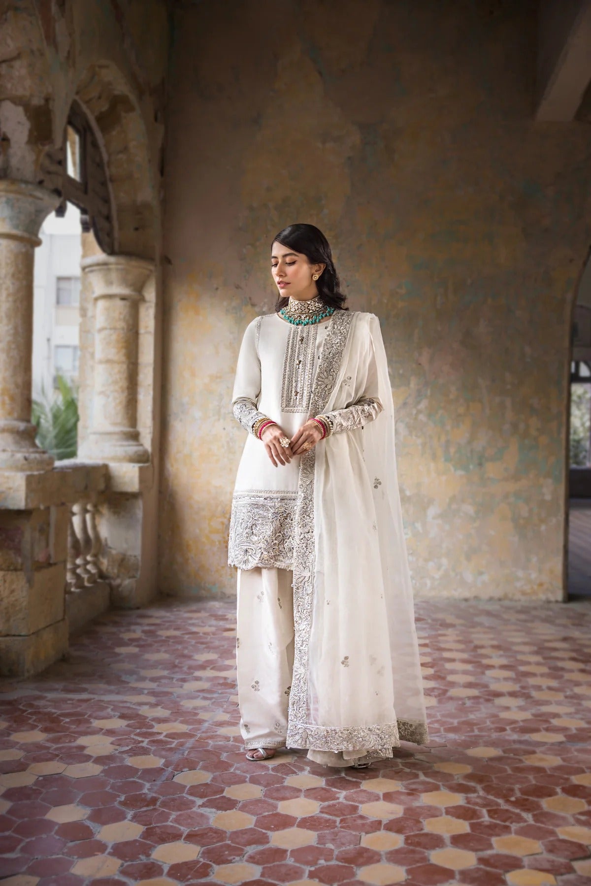 Erum Khan | 3 Piece Unstitched Embroidered Raw Silk | Hoorain