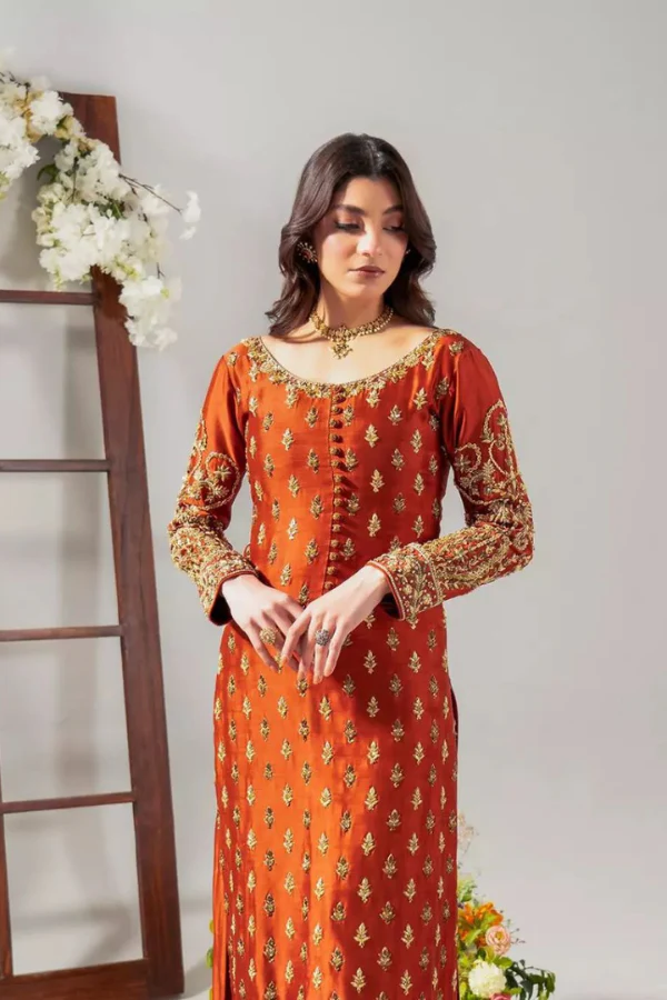 Ahmad Sultan | 3 Piece Embroidered Cotton Silk | Tangerine