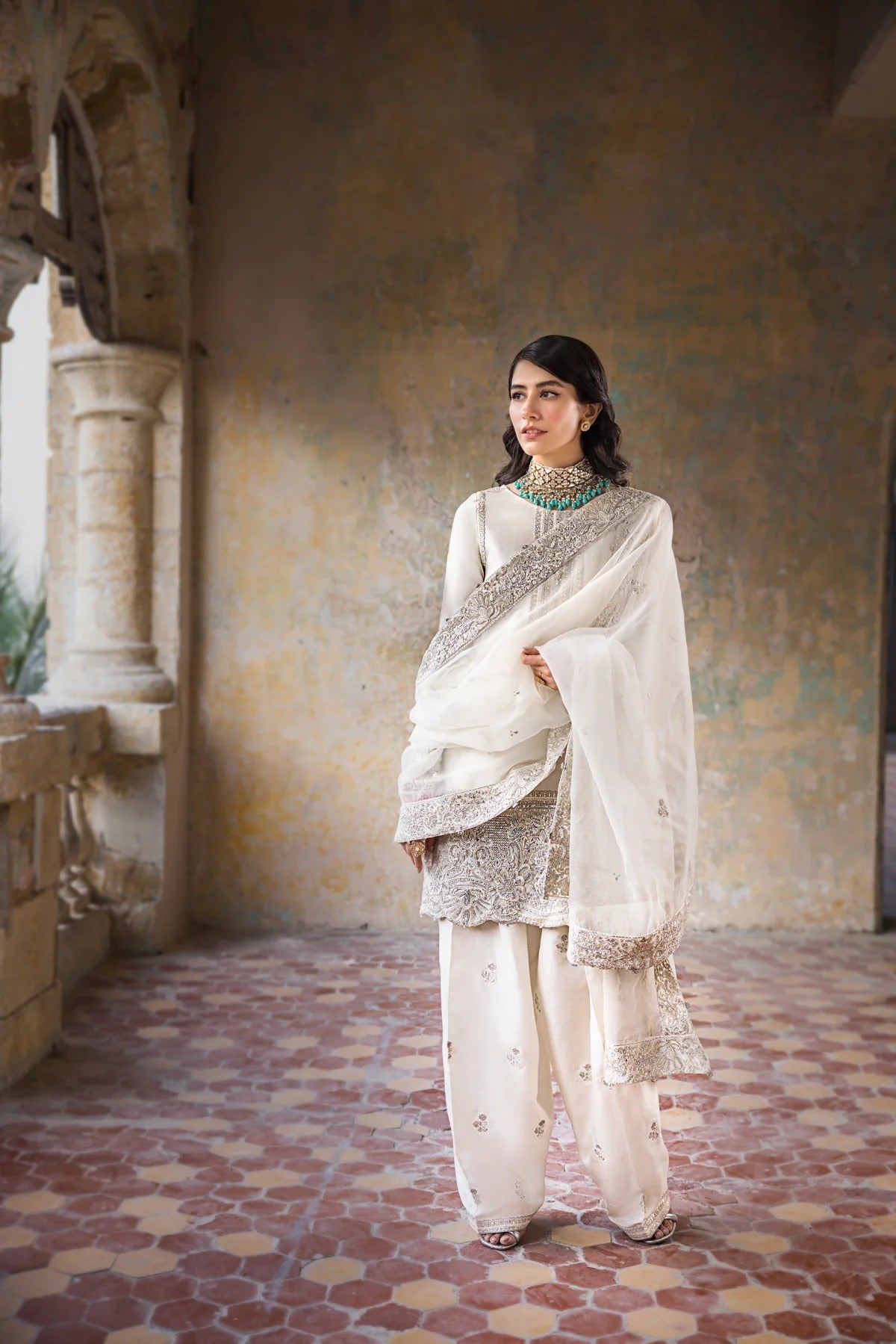 Erum Khan | 3 Piece Unstitched Embroidered Raw Silk | Hoorain