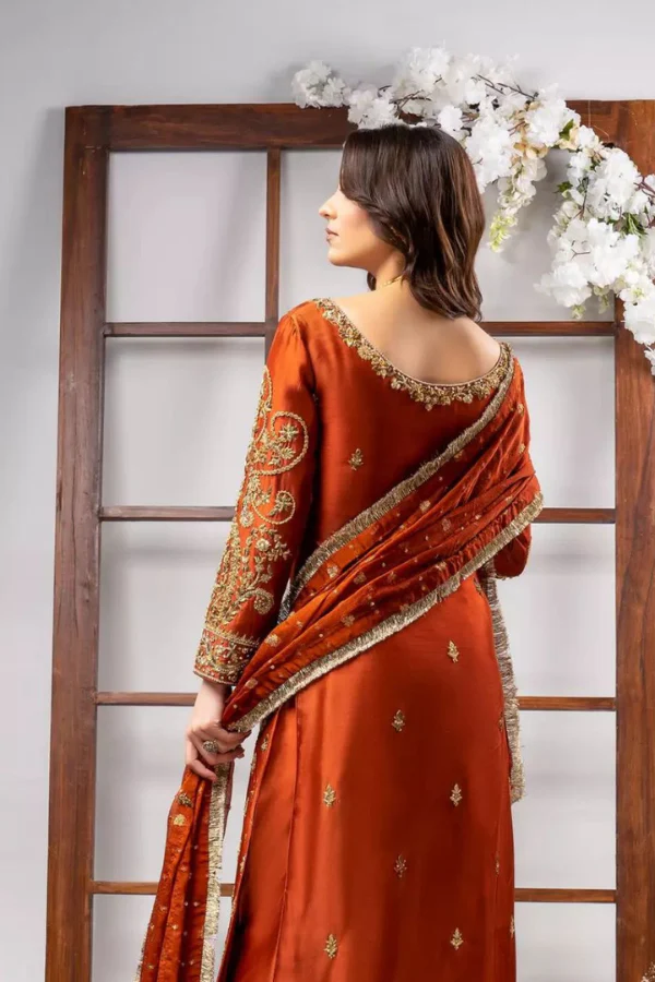 Ahmad Sultan | 3 Piece Embroidered Cotton Silk | Tangerine