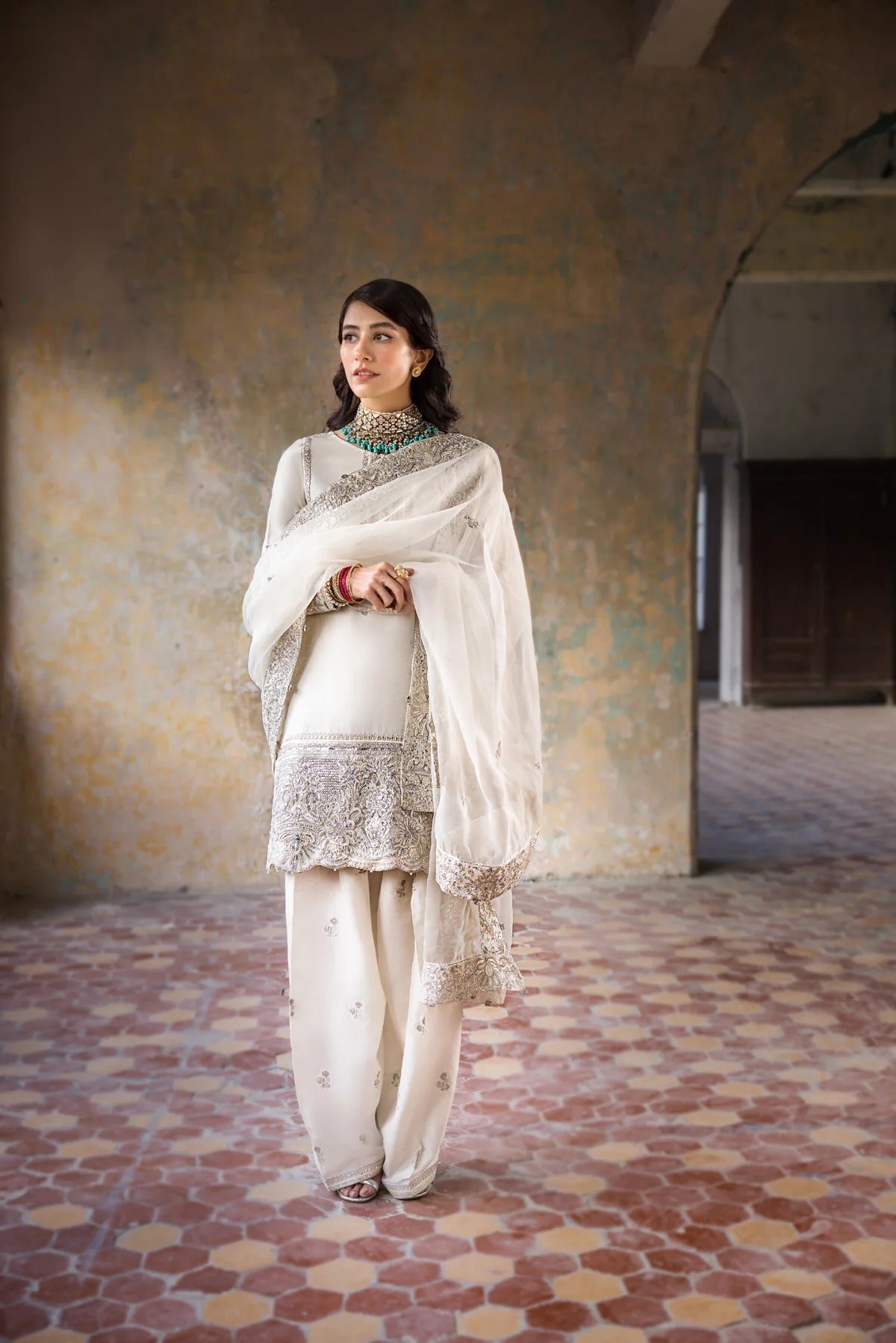 Erum Khan | 3 Piece Unstitched Embroidered Raw Silk | Hoorain