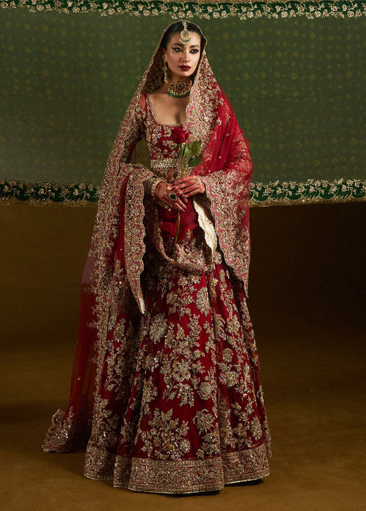 Hussain Rehar | Unstitched Satin Silk Lehenga | Qashqaye