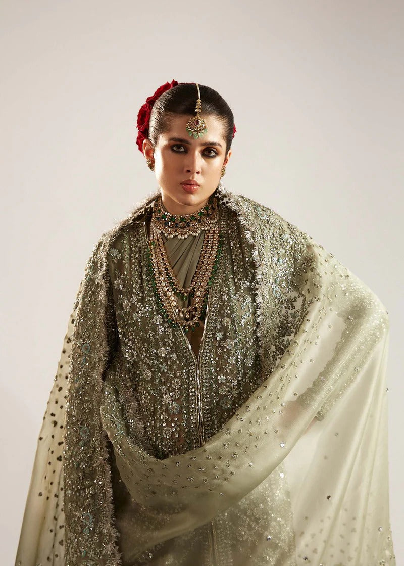 Hussain Rehar | 3 Piece Unstitched Embroidered Organza | Jadeite