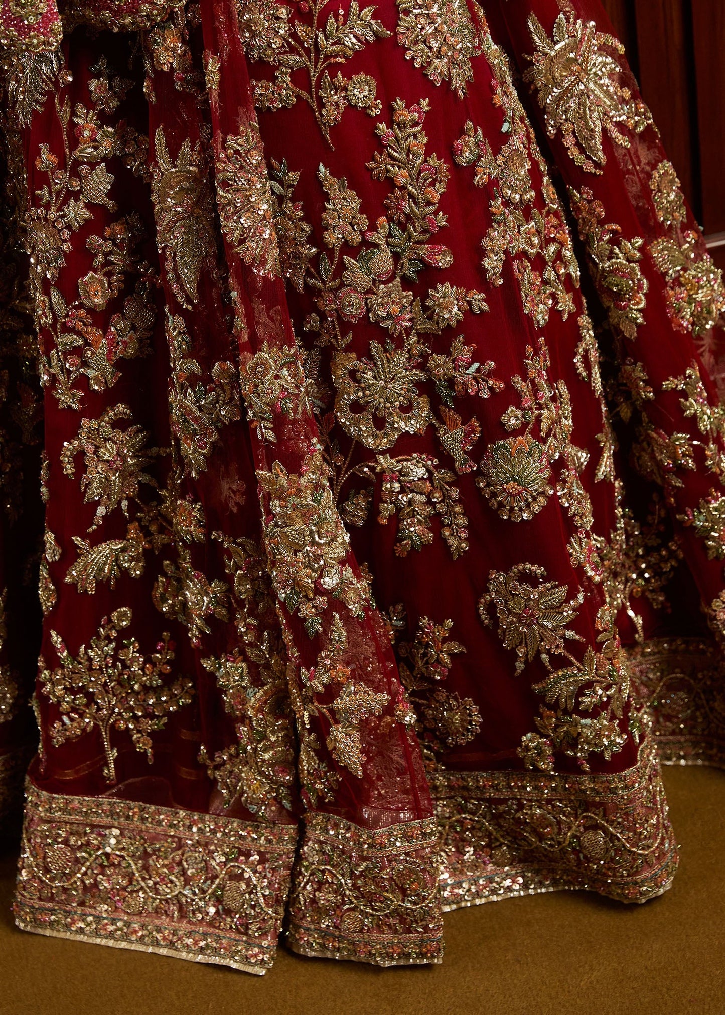 Hussain Rehar | Unstitched Satin Silk Lehenga | Qashqaye