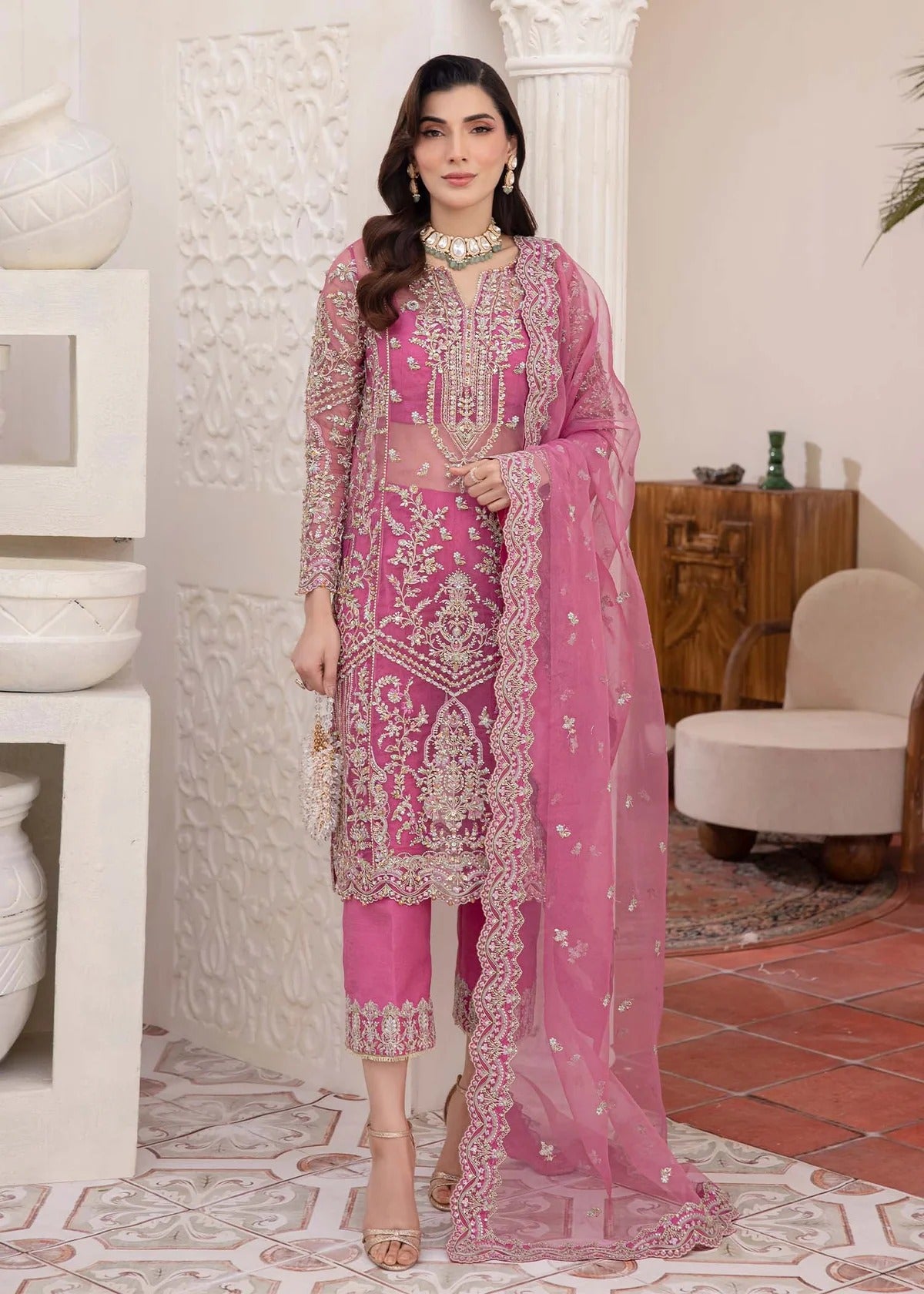Kanwal Malik | 3 Piece Unstitched Embroidered Organza | Risha
