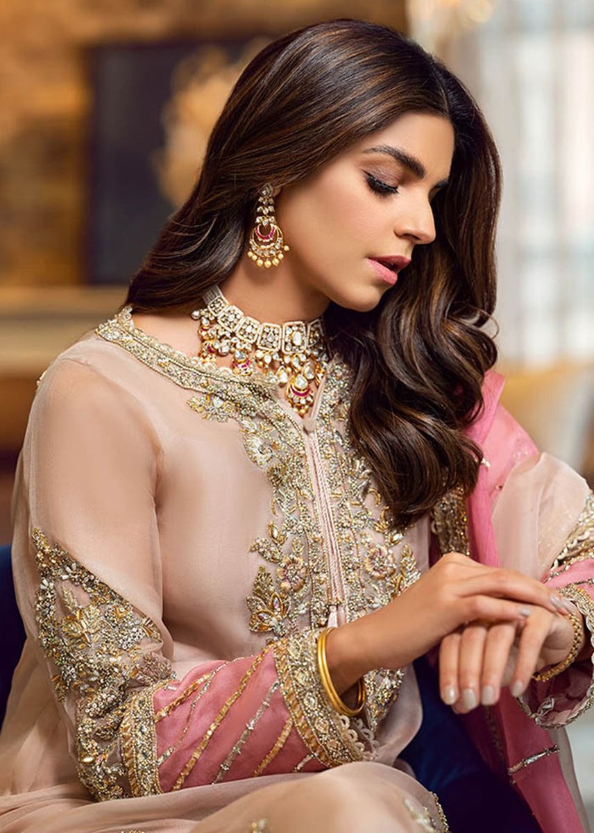 Sara Rohale Asghar | 3 Piece Unstitched Embroidered Organza | Peach Nouveau