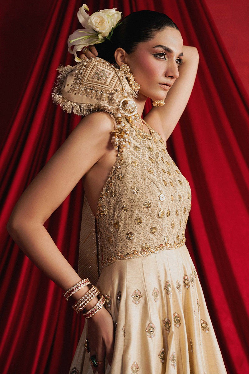 MNR | 3 Piece Unstitched Embroidered Silk Choli Lehenga | Mahjabeen