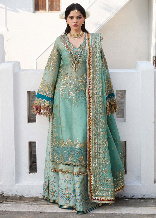 Hussain Rehar | 3 Piece Unstitched Korean raw-silk Sharara | Miraye