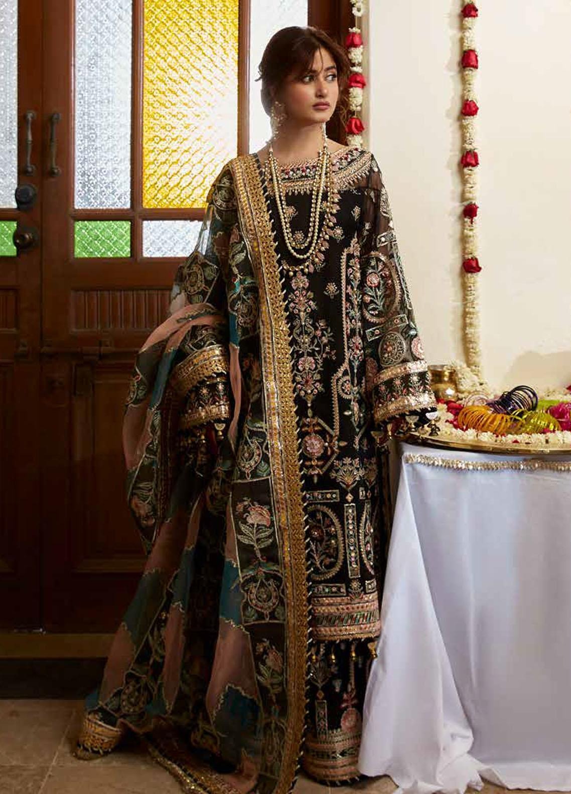 MNR | 3 Piece Unstitched Embroidered Organza outfit | Basgul
