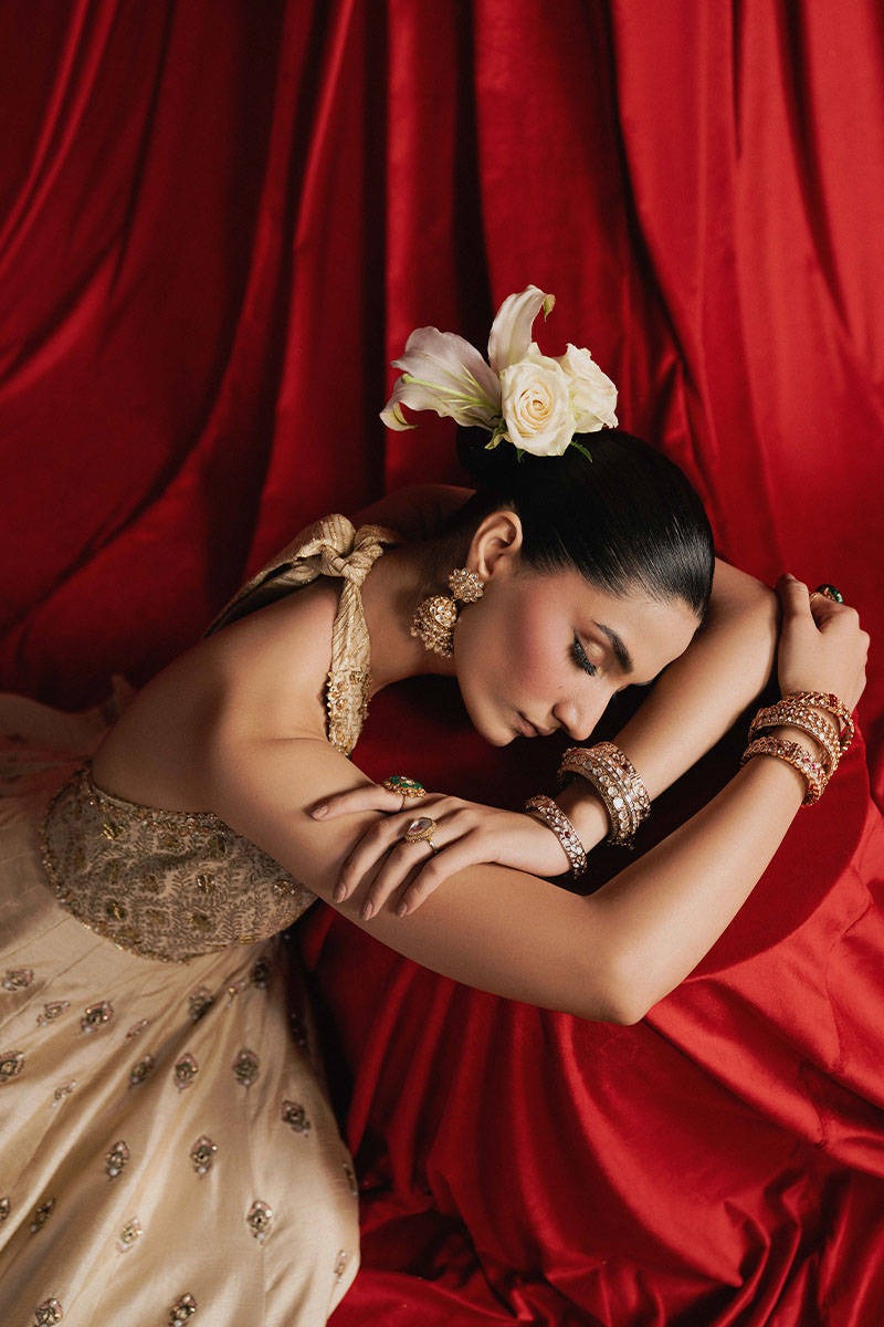 MNR | 3 Piece Unstitched Embroidered Silk Choli Lehenga | Mahjabeen