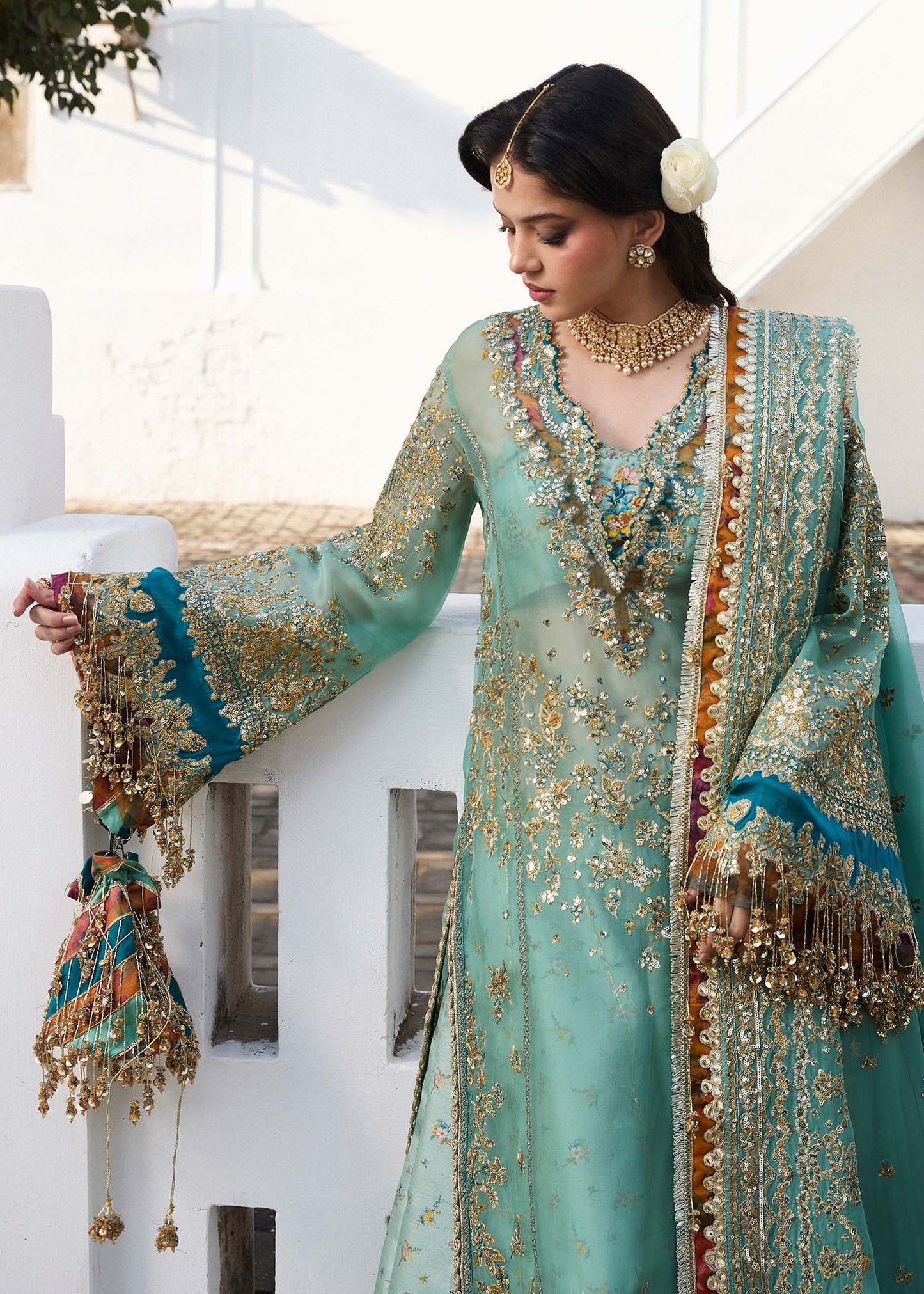Hussain Rehar | 3 Piece Unstitched Korean raw-silk Sharara | Miraye