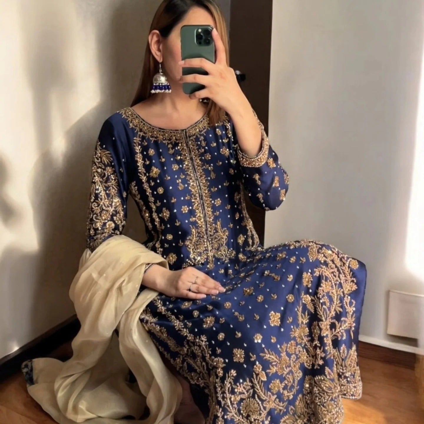 Poshkari | 3 Piece Unstitched Embroidered Tussle Silk | Monam Luxe