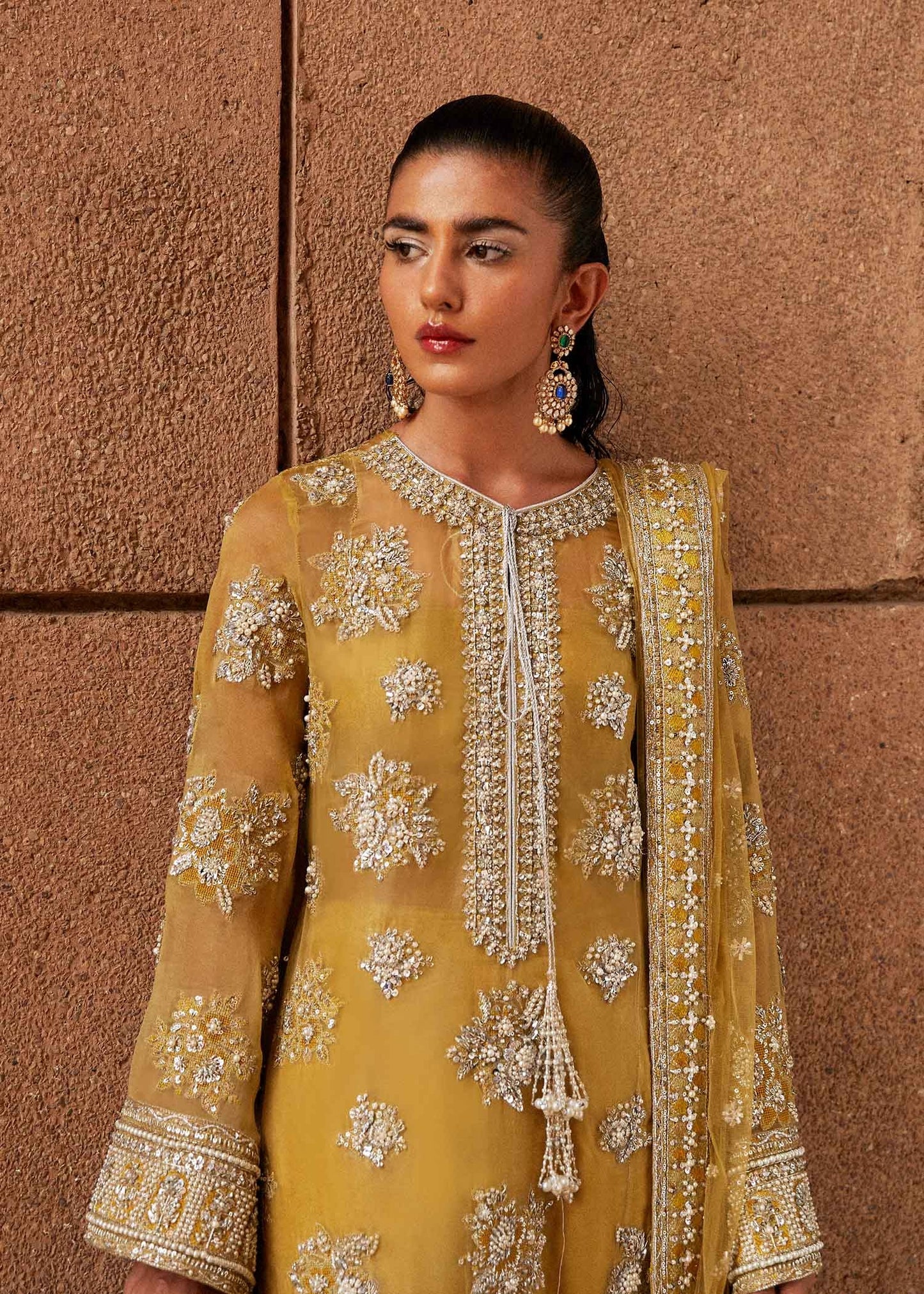 Hussain Rehar | 3 Piece Unstitched Organza floral motifs | Zesty