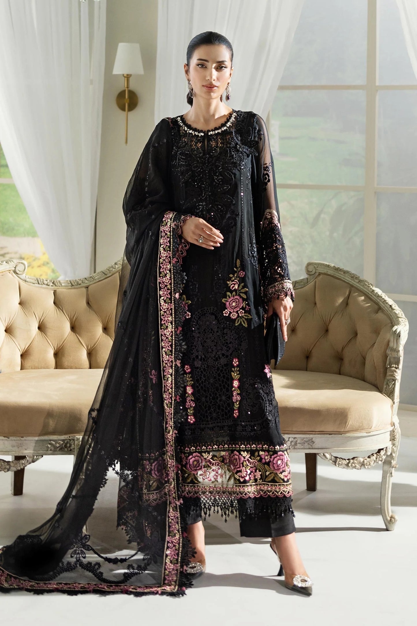 Maria B. | 3 Piece Unstitched Embroidered Chiffon Suit | MPC-25-104