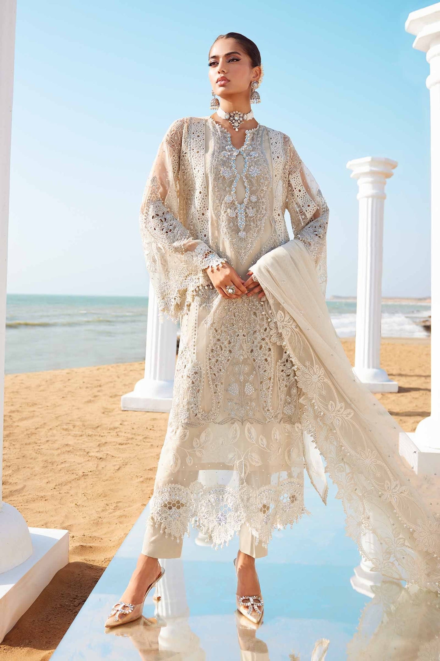 Maria B. | 3 Piece Unstitched Embroidered Organza Suit | LAWN-25-09