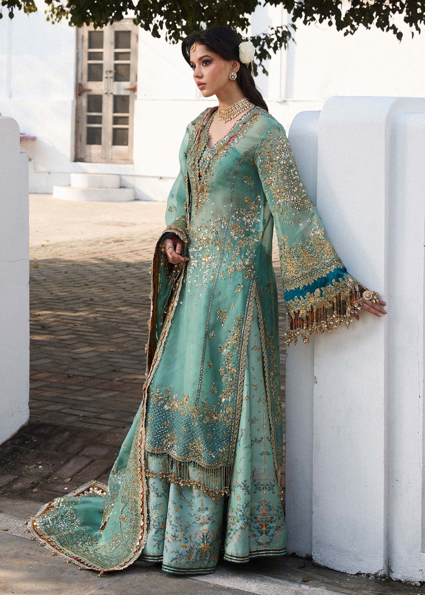 Hussain Rehar | 3 Piece Unstitched Korean raw-silk Sharara | Miraye