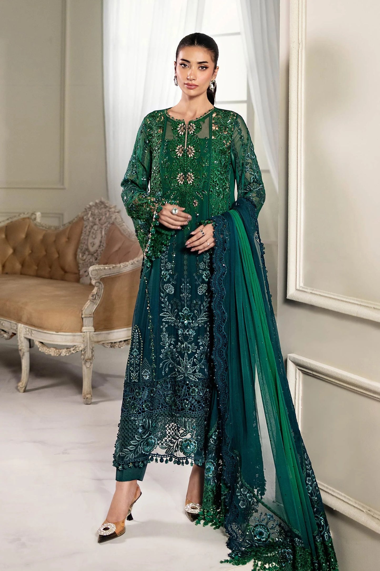 Maria B. | 3 Piece Unstitched Embroidered Chiffon Suit | MPC-25-106