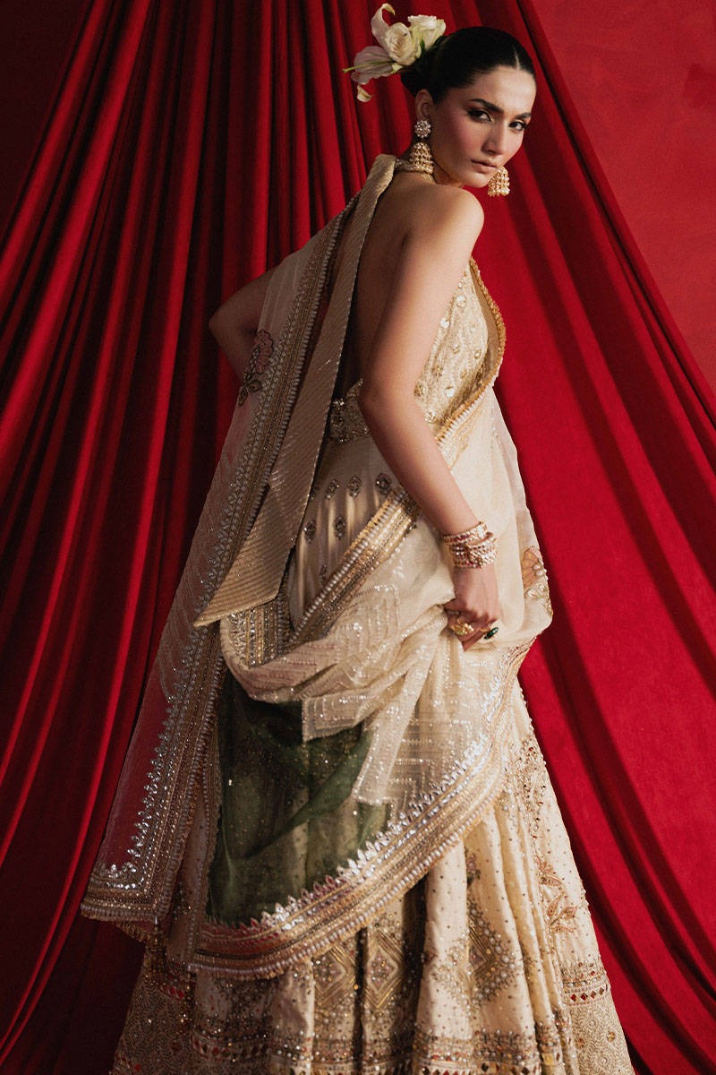 MNR | 3 Piece Unstitched Embroidered Silk Choli Lehenga | Mahjabeen