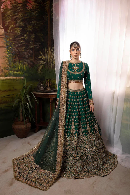 Nuriyaa | Green Lehnga Choli in Koren Raw Silk | Kiara