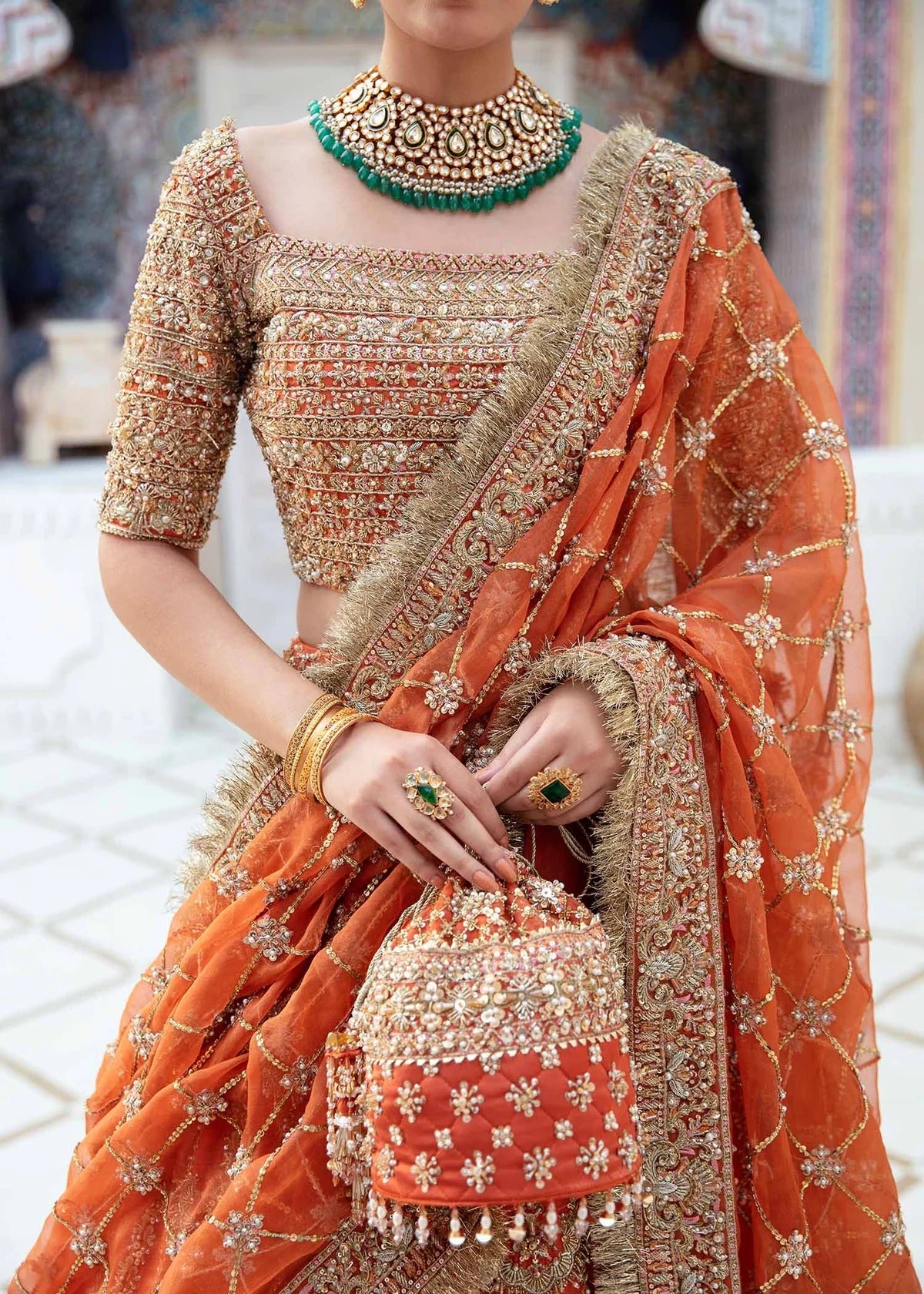 Kanwal Malik |  Embroidered Orange Rawsilk Choli Lehnga | Kesar