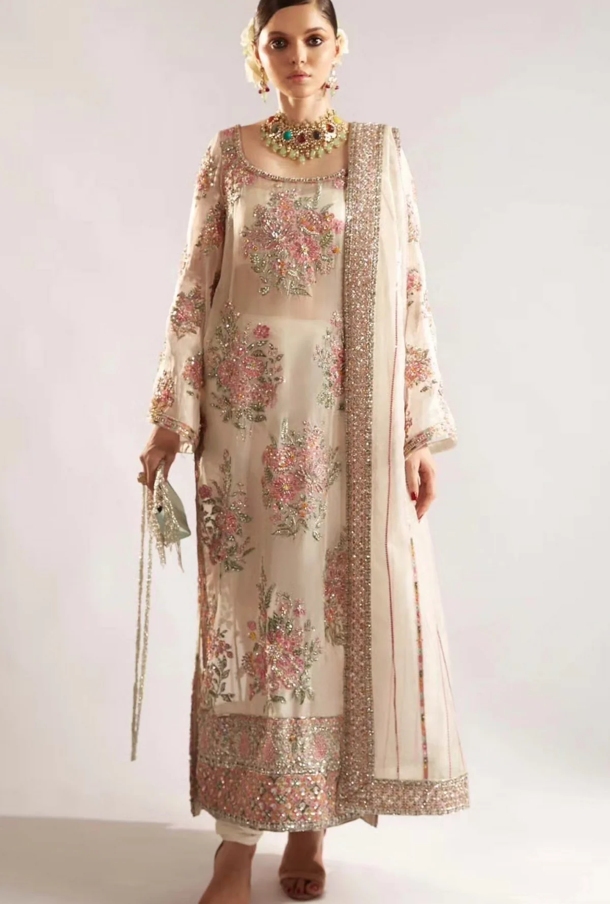 Hussain Rehar | 3 Piece Unstitched Embellished Organza | Euru