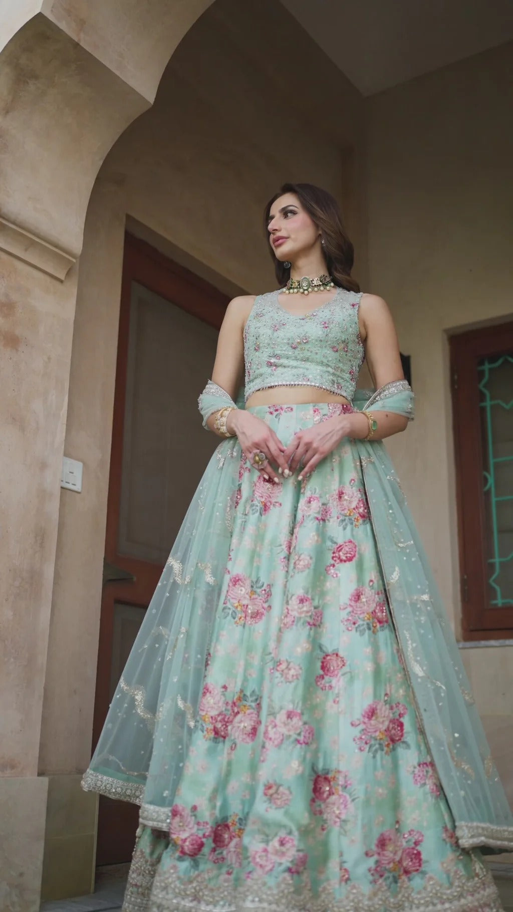 Faiza Saqlain | 3 Piece Unstitched Embroidered Embellished Silk Lehenga | Rosabelle