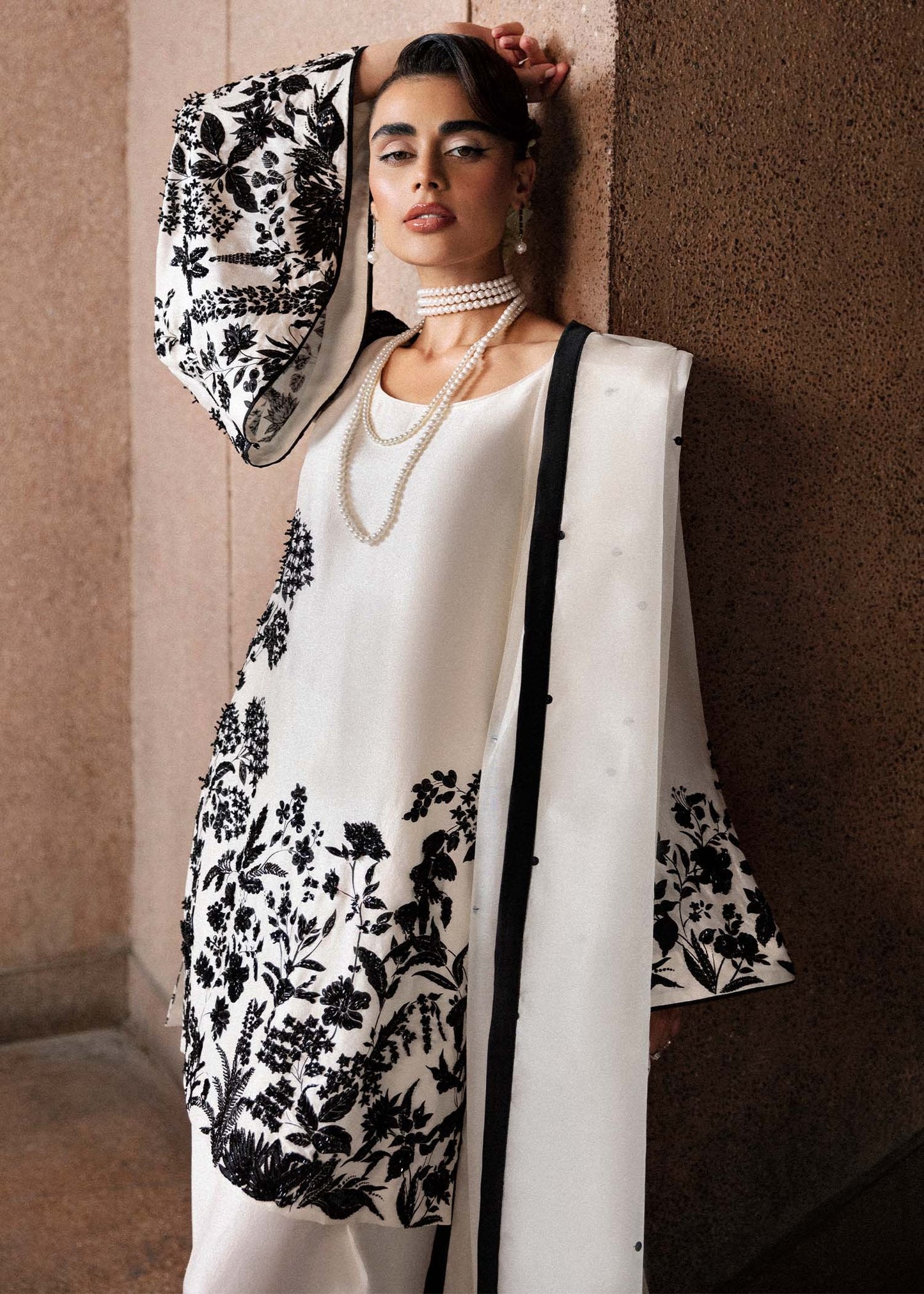 Hussain Rehar | 3 Piece Unstitched Raw Silk Embellished Pearls | Tusk