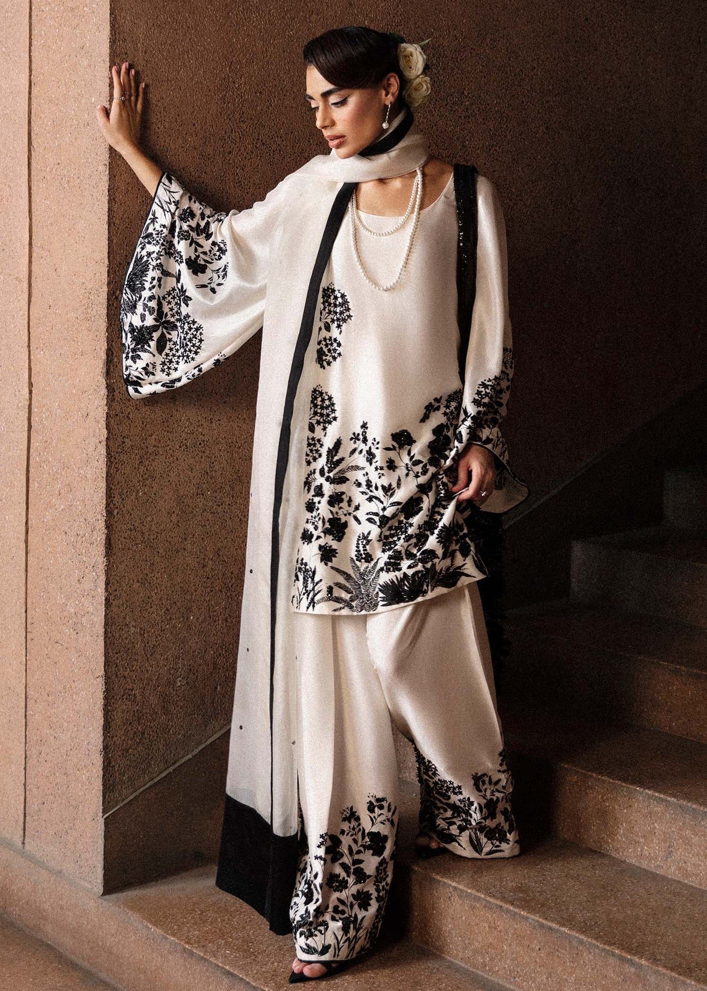 Hussain Rehar | 3 Piece Unstitched Raw Silk Embellished Pearls | Tusk