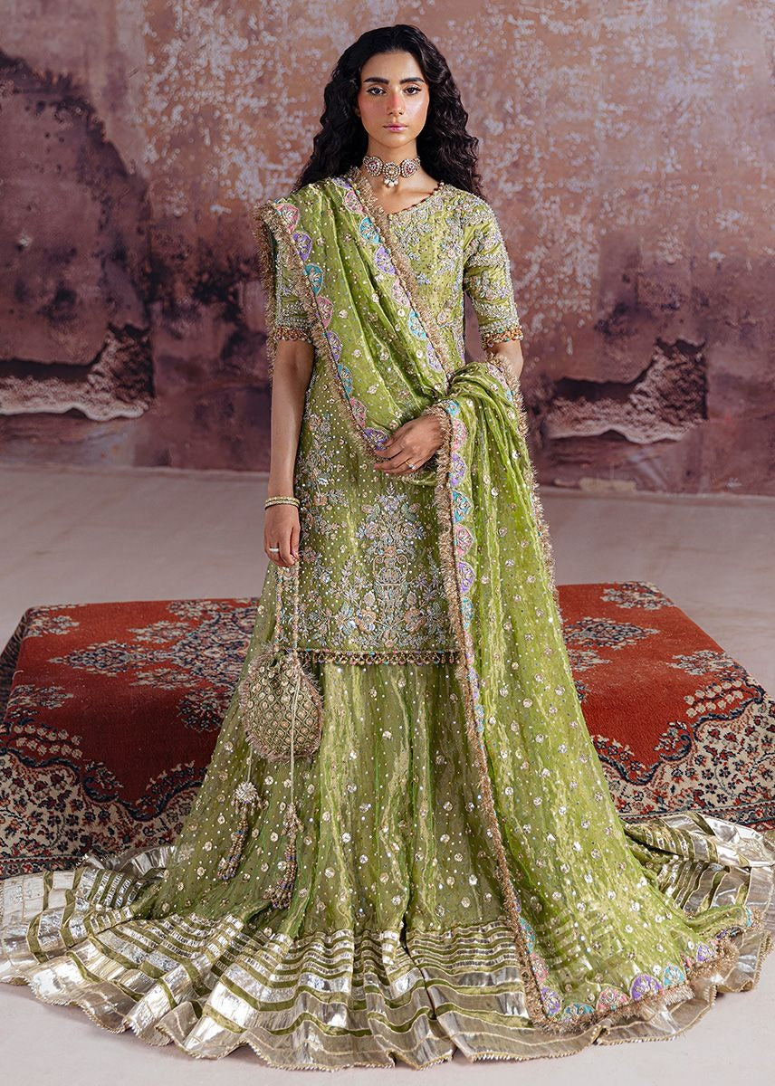 Sara Rohale Asghar | 3 Piece Unstitched Embroidered Tissue Silk | Shadan