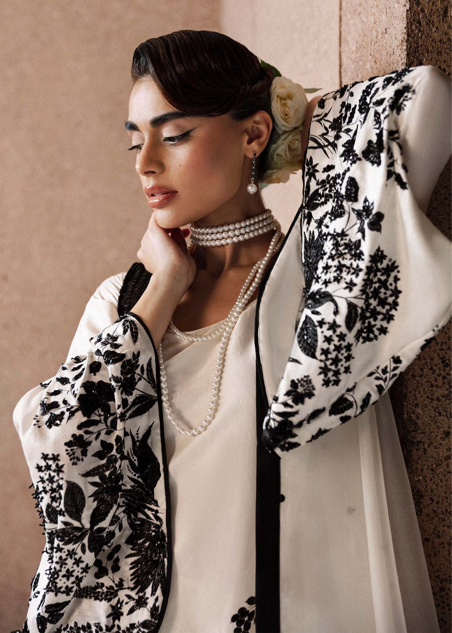 Hussain Rehar | 3 Piece Unstitched Raw Silk Embellished Pearls | Tusk